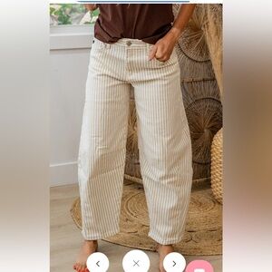 KanCan Beige and White Striped Wide-Leg Jeans